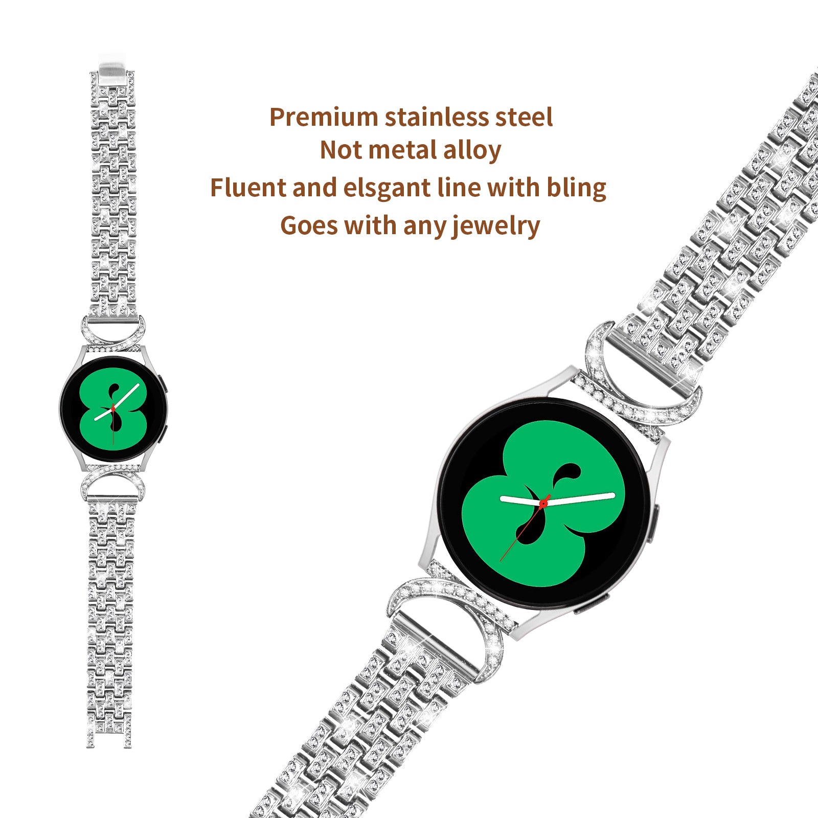 Rhinestone Decor Band for Samsung Galaxy Watch6 40mm 44mm Watch6 Classic 43mm 47mm Watch 5 40mm 44mm Watch4 40mm 44mm Watch3 41mm 5-Bead 20mm Stainless Steel Watch Strap Rhinestone Decor Band for Samsung Galaxy Watch6 40mm 44mm Watch6 Classic 43mm 47mm Watch 5 40mm 44mm Watch4 40mm 44mm Watch3 41mm 5-Bead 20mm Stainless Steel Watch Strap
